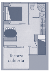 Plano de un apartamento con terraza cubierta.